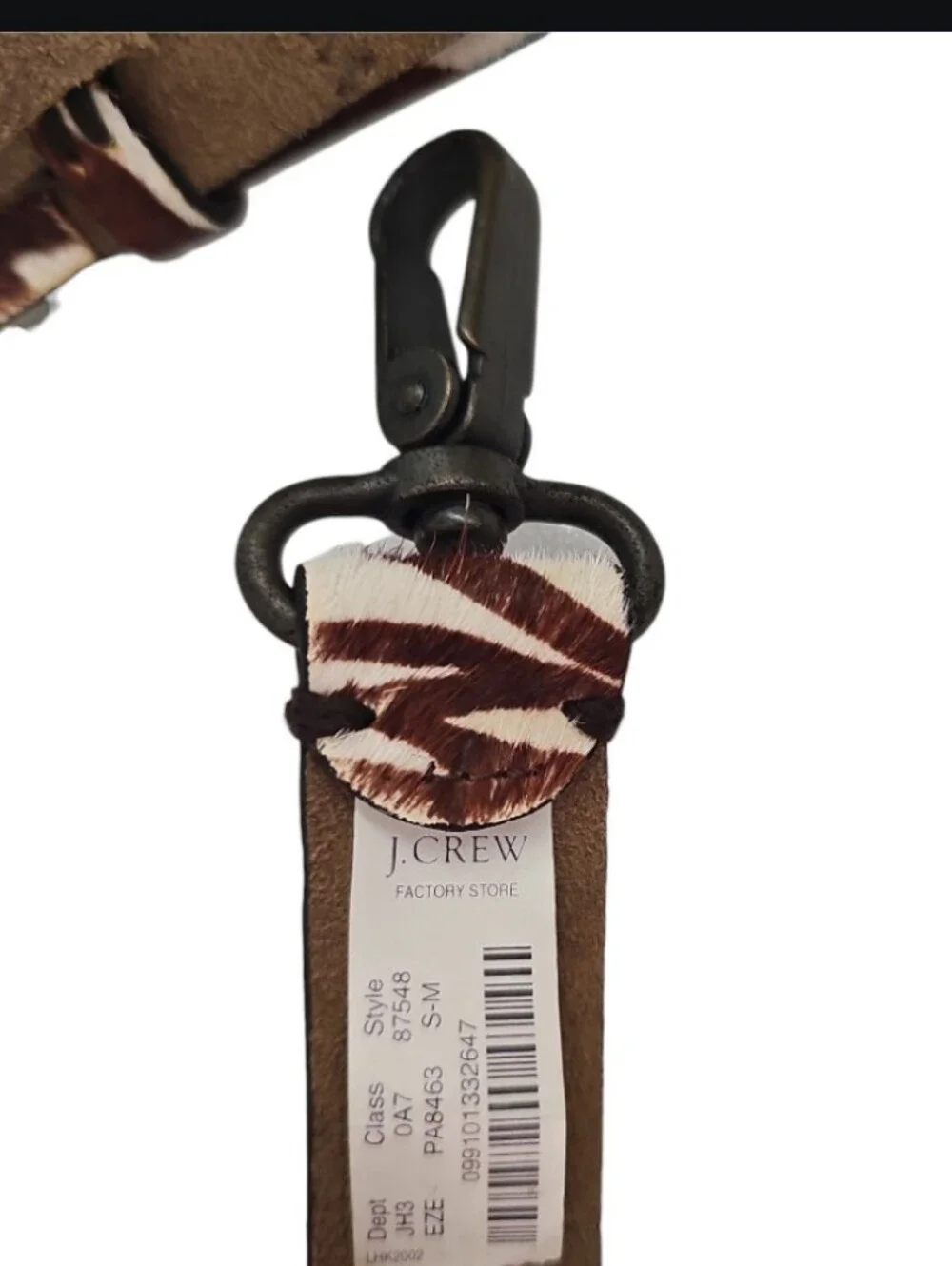 J.Crew Hair On Leather Zebra Belt Sz S/M Equestrian Statement Animal Print Brown - Picture 8 of 14